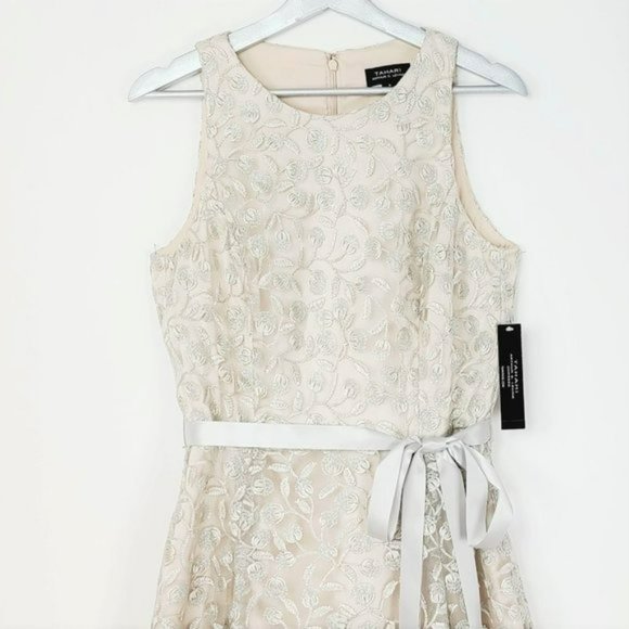 NWT Tahari ASL Embroidered Lace Hi-Low Fit & Flare Party wedding Midi Dress - Picture 7 of 7